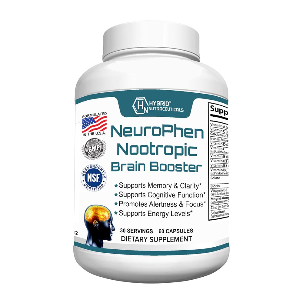 Hybride Nutraceuticals NeuroPhen Nootropics Brain Booster Supplement - Focus Supplement, Geheugensupplement voor hersenen met Bacopa Extract, Fosfatidylserine, Huperzine A - 60 Capsules