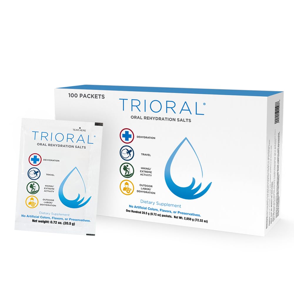 Réhydratation TRIORALE Poudre d'électrolyte - Sels de réhydratation orale - Supporte la déshydratation des séances d'entraînement, la perte de liquide et l'hydratation générale - 100 paquets de mélanges de boissons