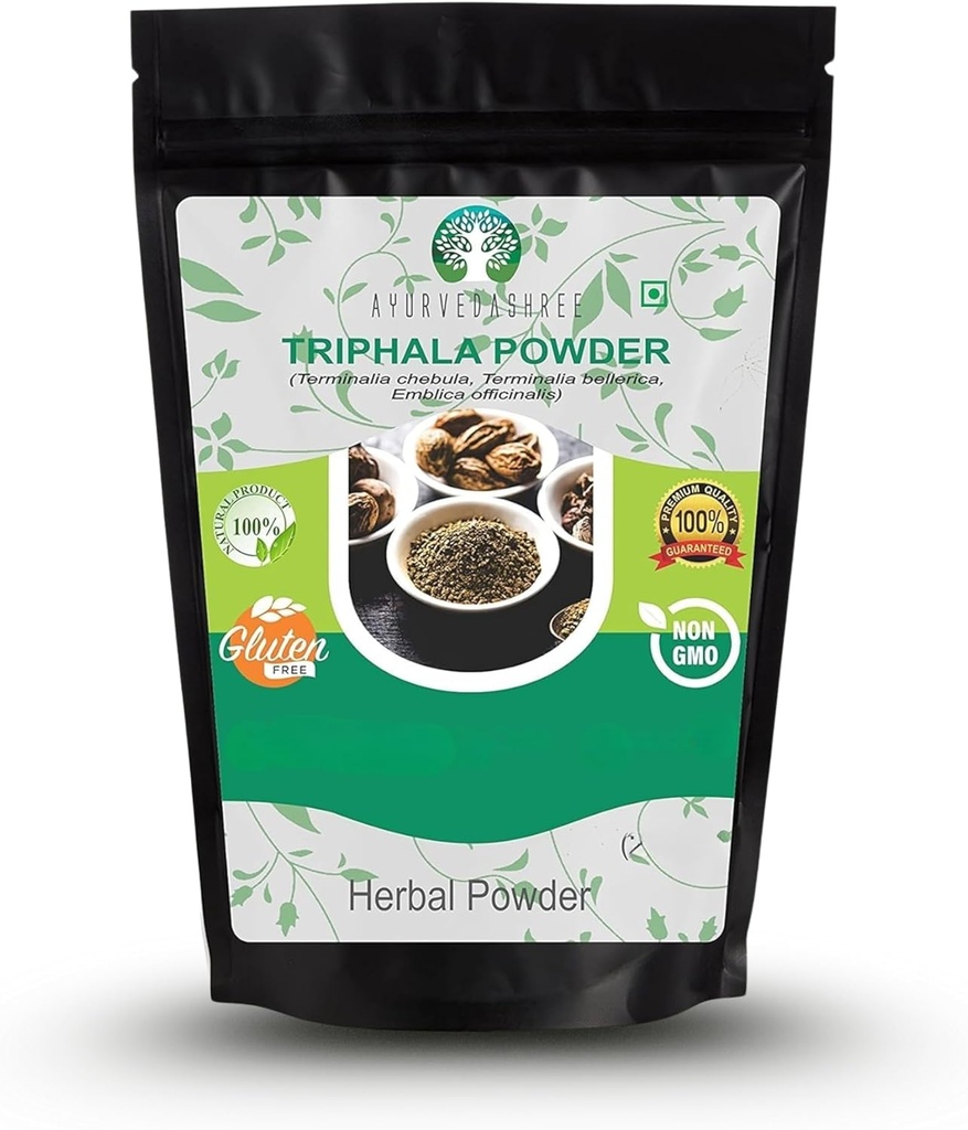 Triphala Powder 100 Gm de Formule d'Amla, Haritaki & Bibhitaki de soutien quotidien détoxifiant, nettoyant et rajeunissement de soutien système immunitaire non OGM végétalien certifié GMP