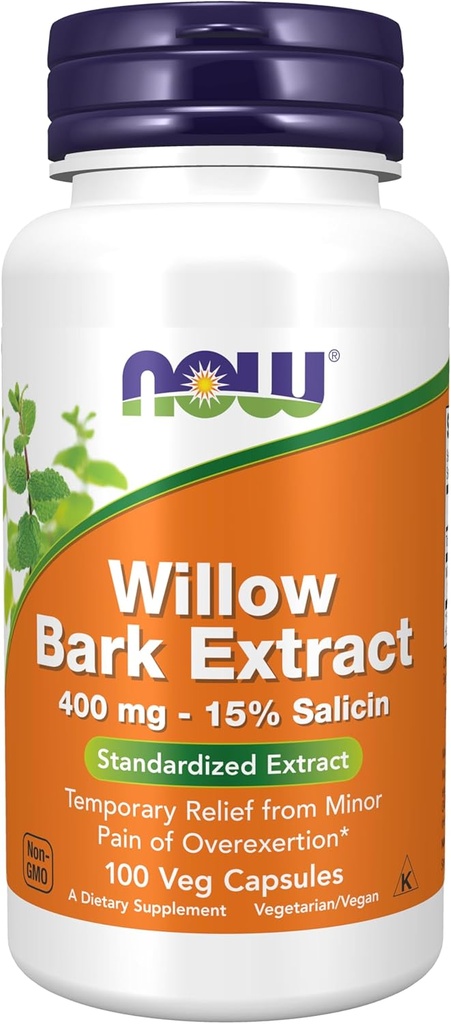 MAINTENANT compléments alimentaires, écorce de saule blanche 400 mg avec 15 % de salicine, extrait normalisé, 100 gélules