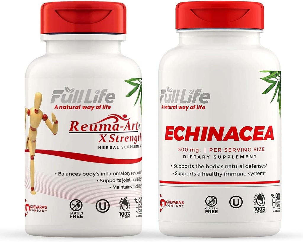 Full Life Reuma-Art X Strength and Echinacea Capsules - Joint Support Supplement - Echinacea Purpurea Extract - Kosher, Glutenvrije - 90 Veggie Capsules Elke