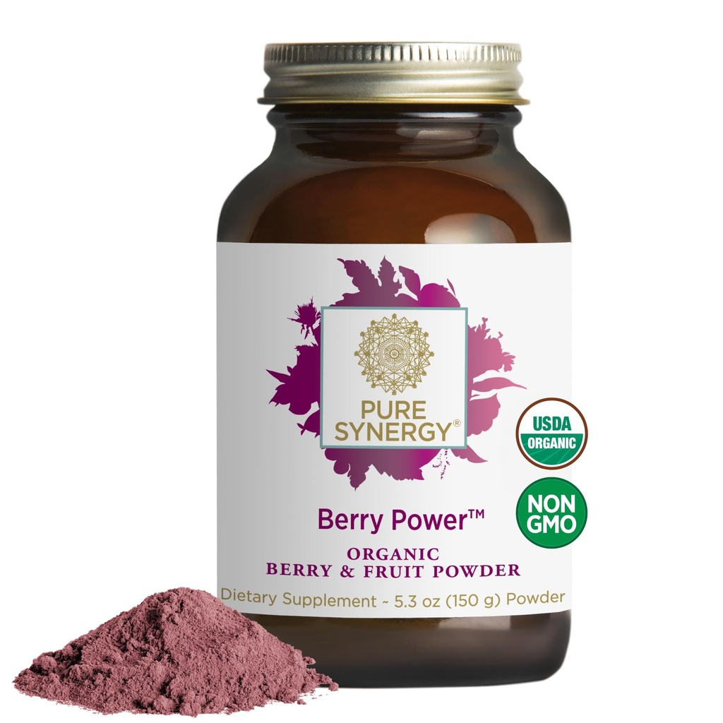 PURE SYNERGY Berry Power (poudre de fruits et de baies biologiques) Supplément antioxydant avec açai biologique, Camu Camu et Blueberry sauvage pour le vieillissement en santé, l'immunité et le soutien de la peau (5,3 oz de poudre)