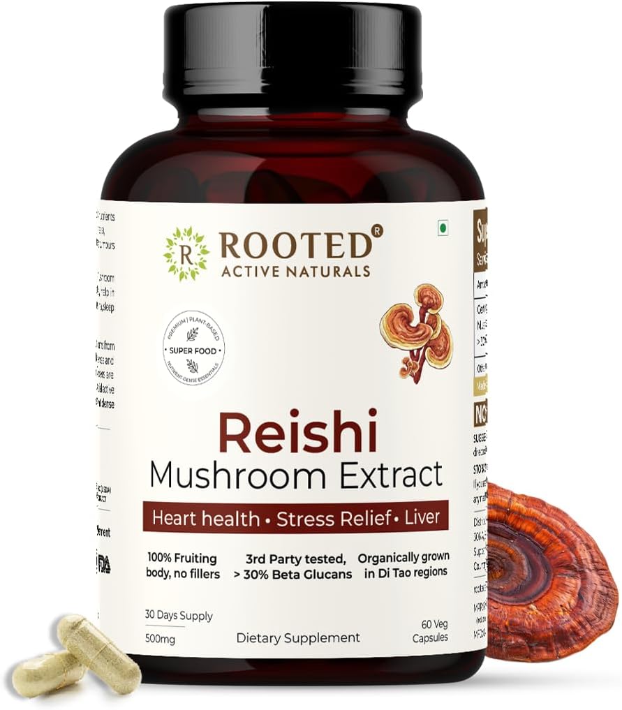 ROOTED Reishi Mushroom Extract Capsules (60 Veg Caps, 500 mg) 