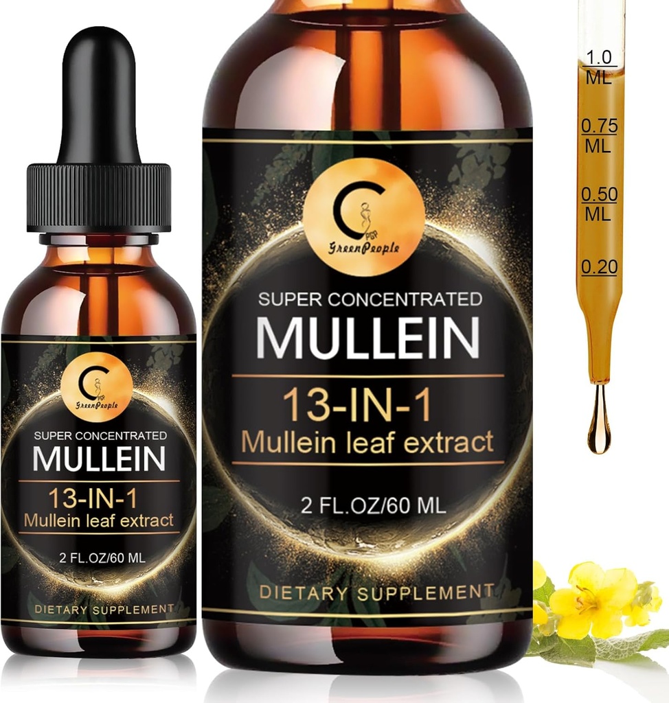 Mullein druppels voor Lung, Mullein Leaf Extract, Super Geconcentreerde Mullein Liquid Tinctuur, Vegan, Non-GMO, 2 FL OZ