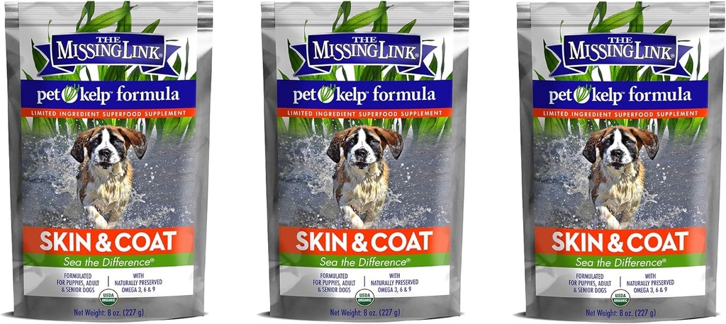 The Missing Link 3 Pack of Pet Kelp Formula, 8 Ounces Elke, Superfood Supplement voor honden, huid en jas
