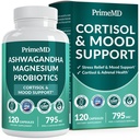 Supplément de cortisol 5-en-1 pour les femmes et les hommes avec Ashwagandha pour le calme, le focus et les suppléments de soutien adrénal avec extrait Shilajit, glycine de magnésium, probiotiques (120 ct) (paquet de 1)