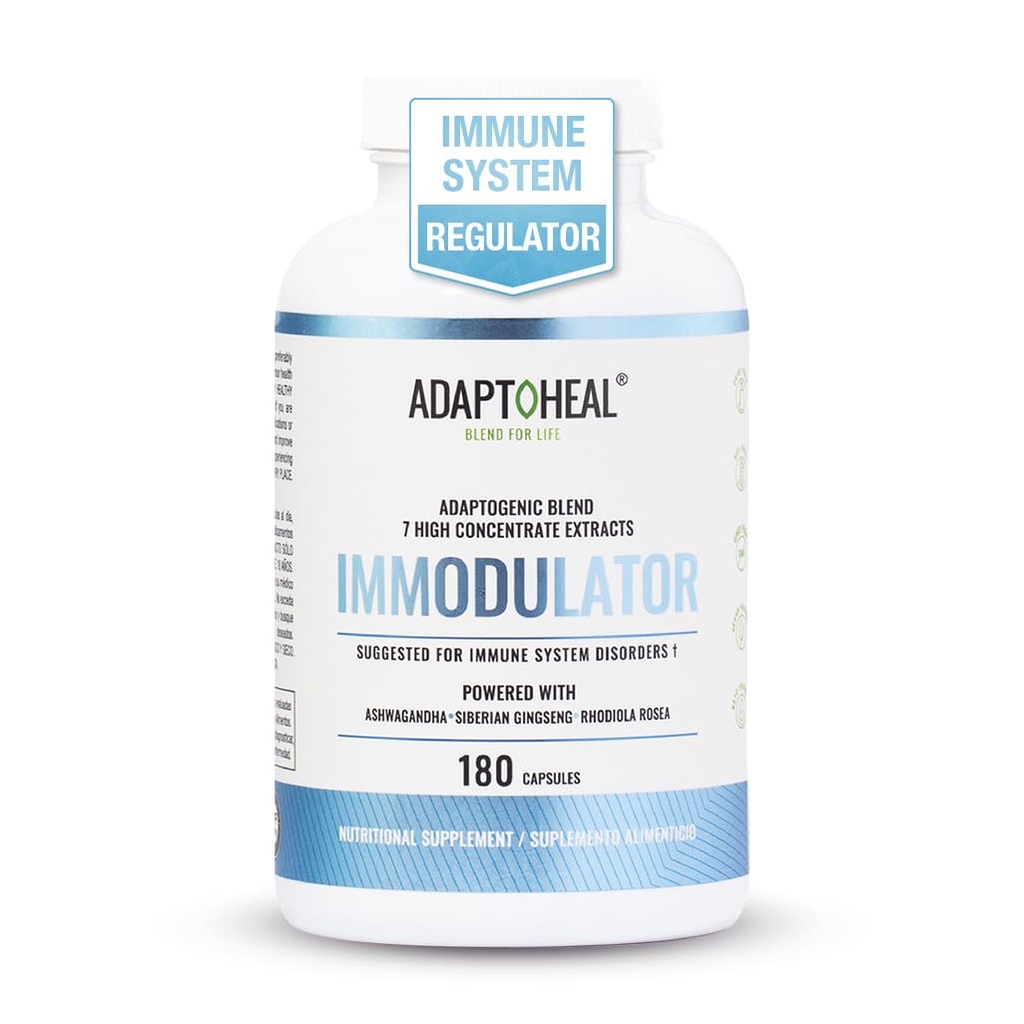 ADAPTOHEAL Immodulator - Adaptogenic Supplement for Well-Being, with Ginseng, Ashwagandha, Reishi Mushroom - Ondersteunt Stress Response, Mood Balance and Immune System Function (180 Capsules/700 mg)