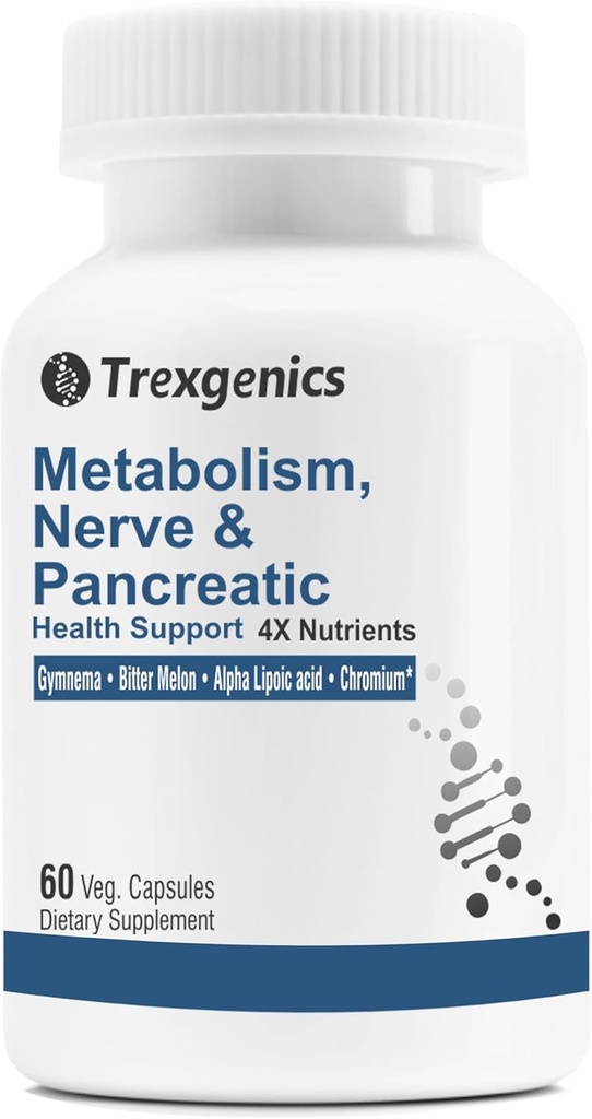 Trexgenics Metabolisme Ondersteuning met GYMNEMA 75% Gymnenic Acid 150 mg, Bitter Melon 5% Bitters 150 mg, Chroom & Alpha LIPOIC ACID150 mg(60 Vegan Capsules) (verpakking van 1)