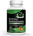 Halalways Multivitamine certifié Halal Multivitamine, Comprimé de supplément avec vitamine A, vitamine C, vitamine D, vitamine E et zinc pour le soutien de santé immunitaire, B12, calcium et plus