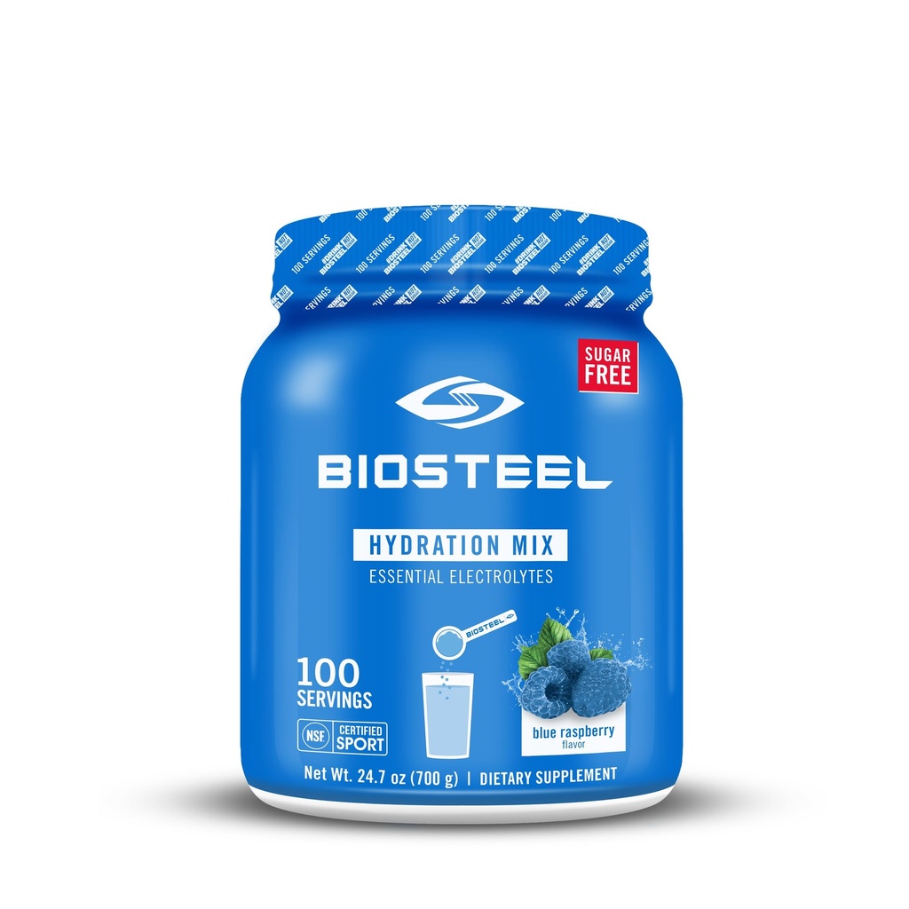 BioSteel Zéro Mélange d'hydratation de sucre, Grande hydratation dégustation avec 5 électrolytes essentiels, Arôme de framboise bleue, 100 portions par tub