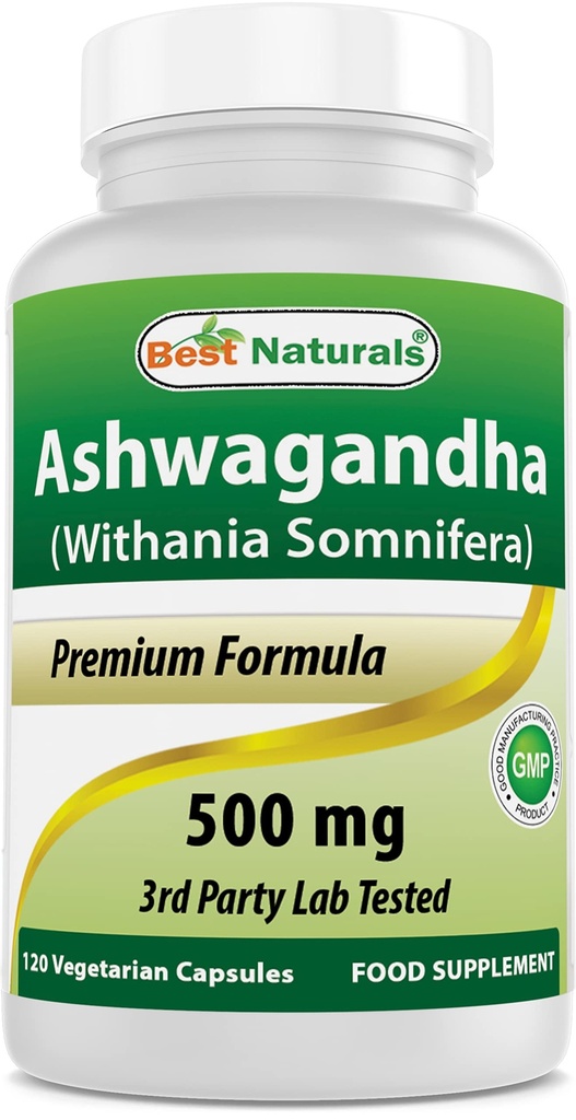 Best Naturals Ashwagandha Capsules voor Ontspannende Stress en Mood, 500 mg, 120 Tellen (Verpakking kan variëren)