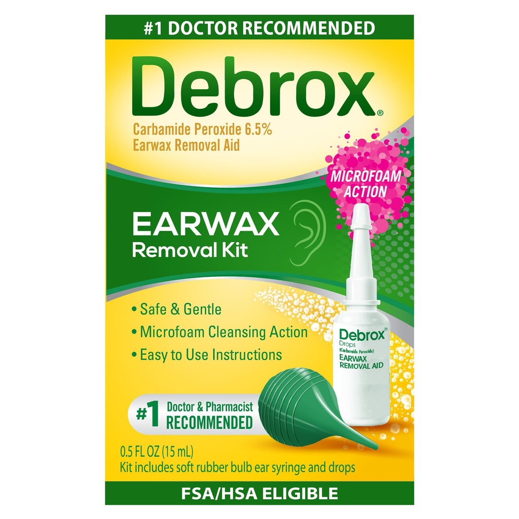 Debrox Ear Wax Removal Kit, Bulb spuit & 0.5 Fl Oz oorwas verwijdering druppels met Carbamide Peroxide