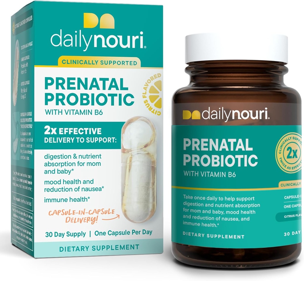 Nouri Prenatal Health Probiotica en Omega Capsules, Prenatal Probiotica voor vrouwen, Aids Digestie en Nutrient Absorptie voor mam & Baby, Neem dagelijks - 30 dagen aanbod
