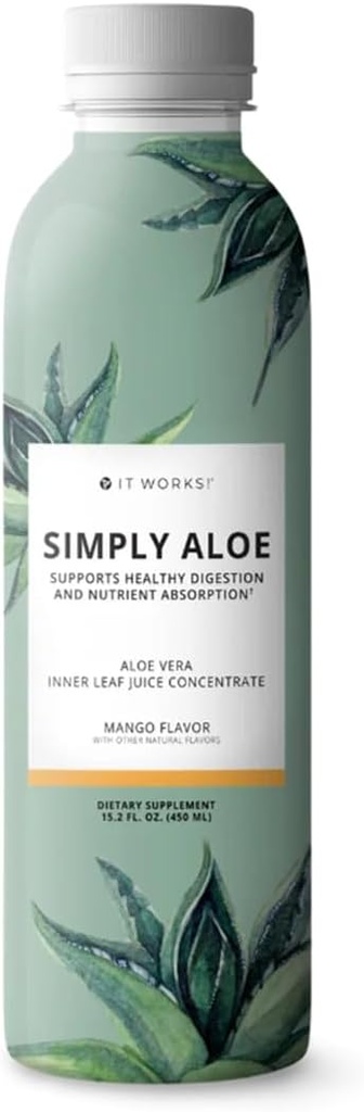 Het werkt! Simpelweg Aloë - Mango smaak - 15.2 Fl Oz - Verfrissende, Nutrische Drink - Aloë Vera Binnenblad sap Concentraat - Ondersteunt gezonde spijsvertering, Nutriënt Absorptie, en algemene Wellness