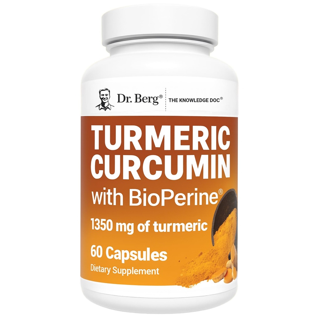 Dr. Berg (slechts 2 per dag) Kurkuma Supplement met zwarte peper (BioPerine) - 1350 mg Kurkuma Curcumine Supplement met 95% Curcuminoïden 