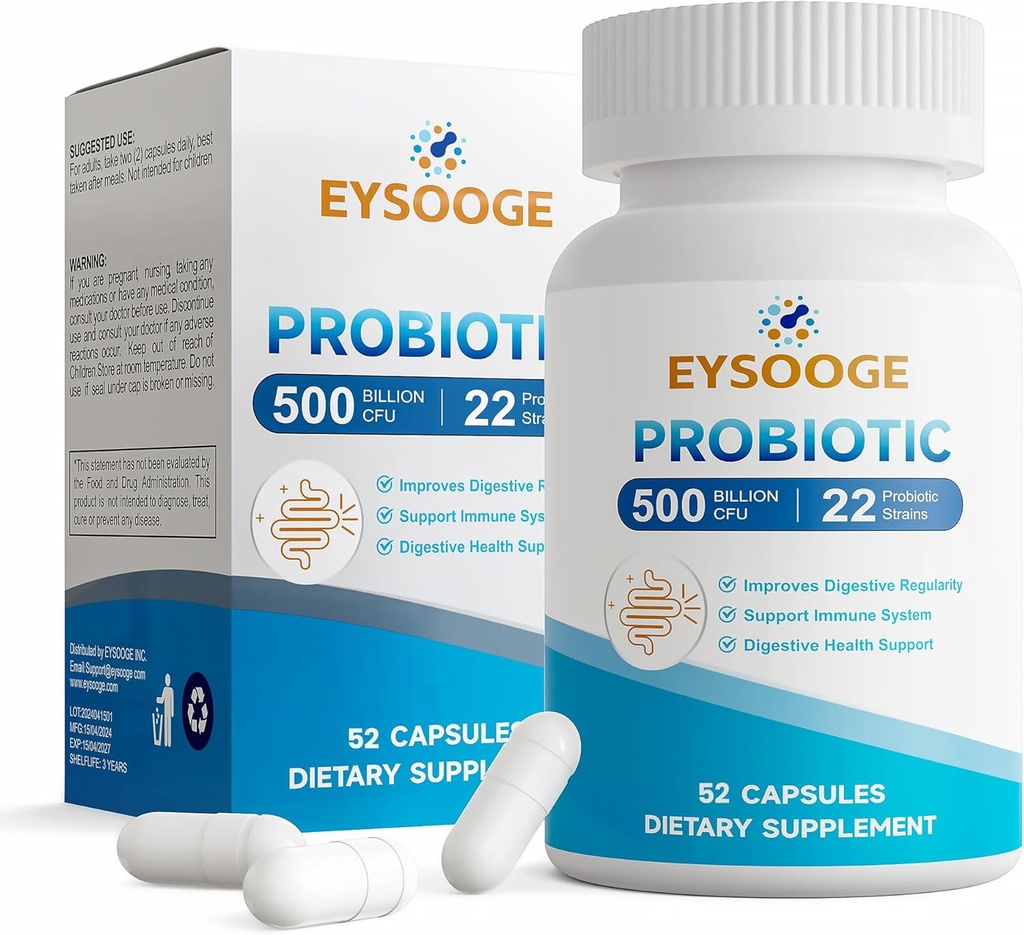 Probiotica voor vrouwen en mannen, Pro Formule, Dagelijkse Probiotische Supplement, helpt kalmeren Af en toe buikklachten & opgeblazen, 500 miljard CFU, 22 Strains, 52 Capsules