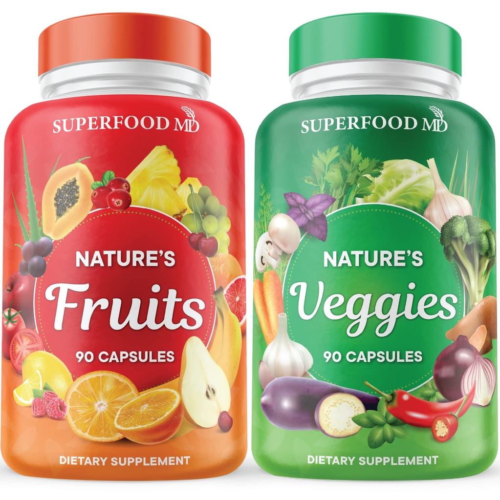 Superfood MD Fruit & Veggies Supplement - Whole Food Natural Superfoods - met Aloë Vera - Soy Free- 90 Tellen (Pack of 2)