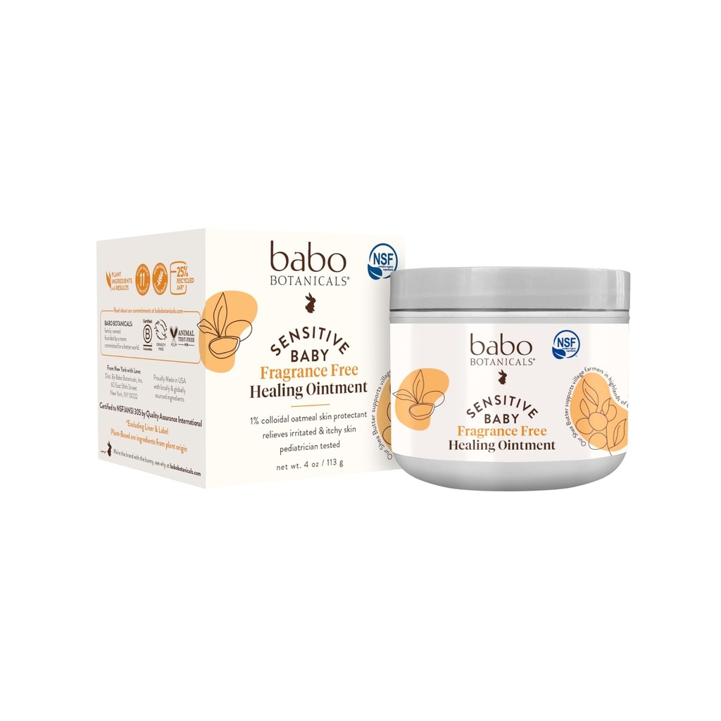 Babo Botanicals Gevoelige Baby Geurvrije Alle Natuurlijke Genezing Zalf - 99% Biologische & 1% Colloïdale Haver - Steroid-Free - NSF Gecertificeerd - voor Eczema, Geïrriteerde/Itchy Huid - Gezicht, Lichaam, Diaper Area