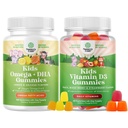 Ensemble de gommes Omega DHA pour les enfants - Acides gras Omega 3 6 9 - Vitamine C pour le cerveau, l'immunité et la vision et les gommes Vitamine D pour les enfants - 1000 UI par portion - Soutien immunitaire aux dents musculaires et à la santé des os