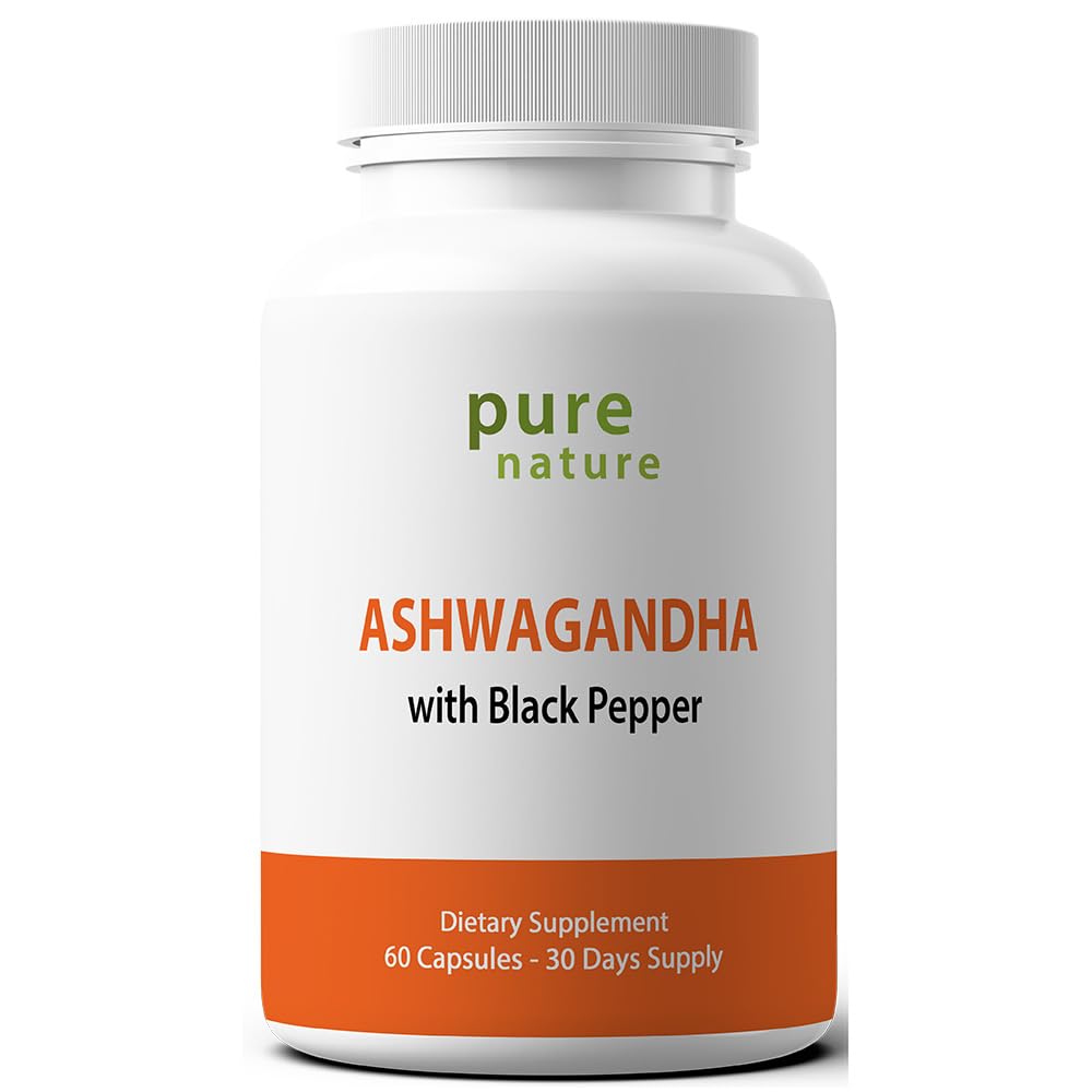 PureNature Ashwagandha avec extrait de poivre noir 60 capsules de légumes