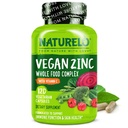 NATURELO Vegan Zinc Immune Support Capsules - Complexe alimentaire entier avec vitamine C pour la peau, les cheveux et les ongles sains - 120 Capsules