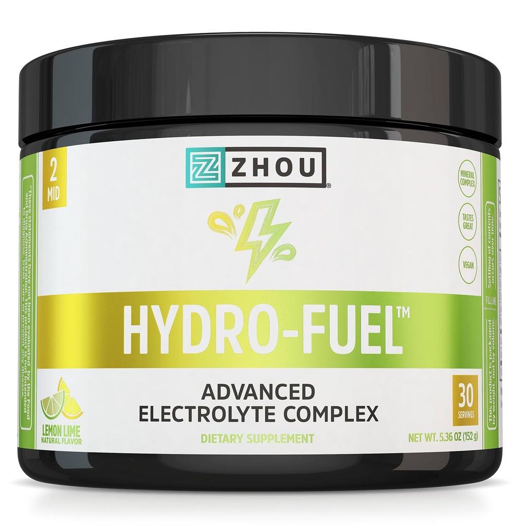 ZHOU Hydro-Fuel - Elektrolyten Poeder, Suikervrije Hydration Drink Mix w/Magnesium, Zink, Kalium & Natrium, Nutriënten, Mineralen & Kokoswater Extract, Geen Suiker - Lemon Lime, 5.36 oz (30 Servers)