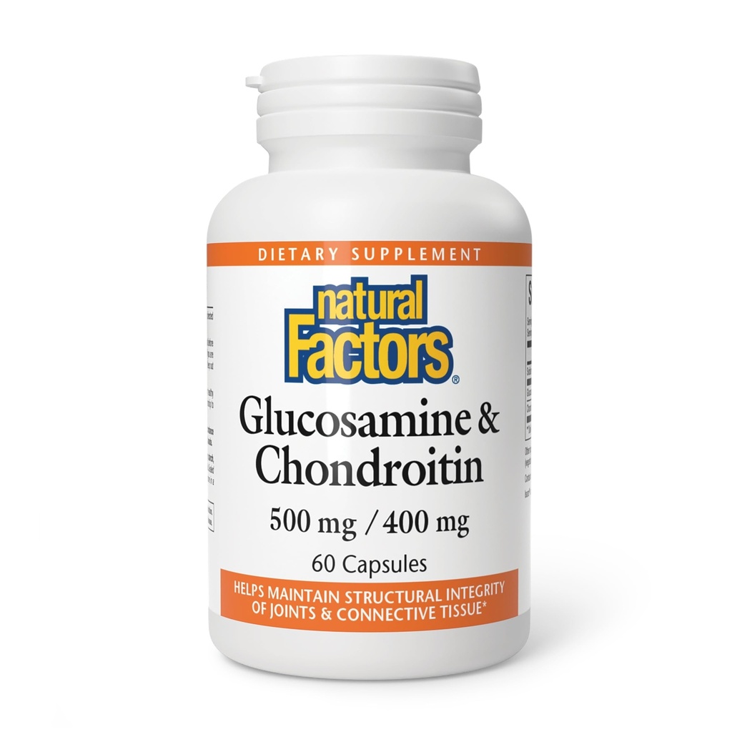 Natuurlijke factoren Glucosamine en Chondroïtine - Ondersteunt gezonde gewrichten en connectief weefsel - Non-GMO & Glutenvrije - 60 capsules (20 porties)