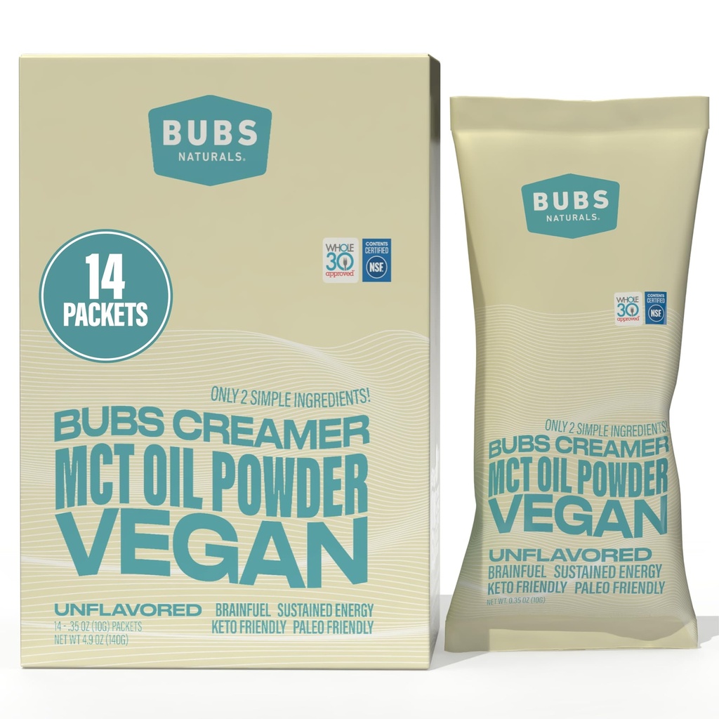 BUBS Naturals MCT oliepoederverpakkingen - Medium Chain Triglyceriden - Keto Vegan & Paleo Friendly - Healthy Coconut Fats + Low Carb - Dairy-Free Energy Source - inclusief 14 Travel Packets