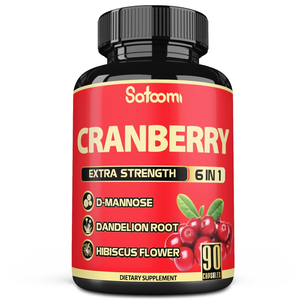 Satoomi 6in1 Cranberry pillen voor vrouwen - 3-maand levering - 6 plantaardige ingrediënten Extract - 90 Veggie Capsules