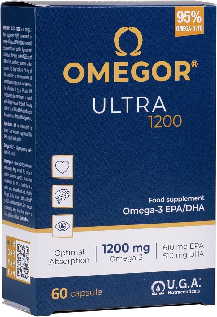 OMEGOR Omega 3 Visolie 1200mg Ultra - 610mg EPA en 510 DHA Omega3 IFOS gecertificeerd - hoge biologische beschikbaarheid en geen afdronk (60 capsules)