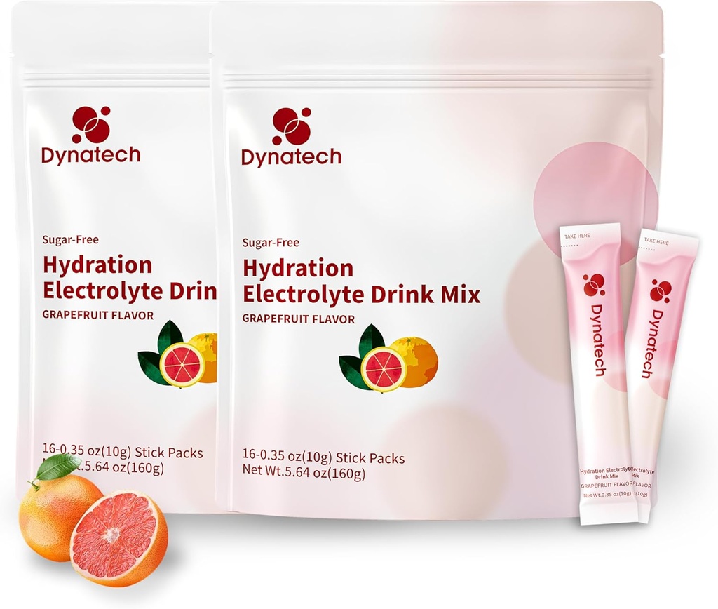 Dynatech Zero Sugar Electrolyte Drink Mix - Grapefruit - Hydration Powder Packets with 10 Electrolytes & Vitamins