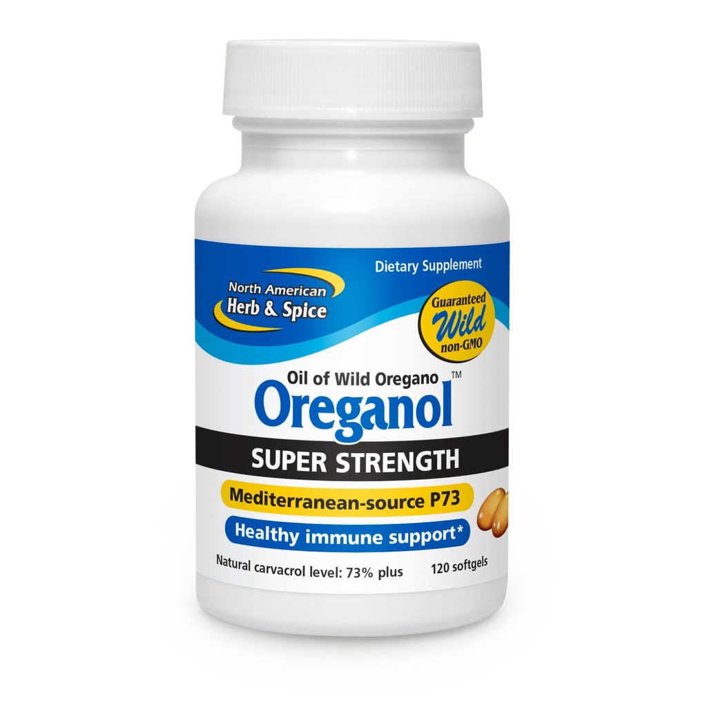 NORTH AMERICAN HERB & SPICE Super Strength Oreganol P73, 120 Softgels - Système immunitaire Support - Vegan Friendly Wild Oregan - Non-OGM - 120 portions