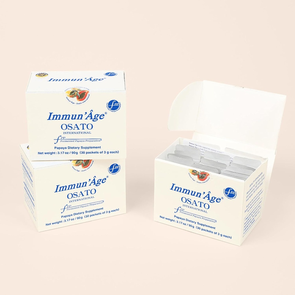 IMMUN'ÂGE 3-maandvoorraad - Anti-aging, NRF2-activator, Immune Support & Antioxidant, Cellular Energy Production Supplement - 100% Japanse gefermenteerde Papaya Poeder - 3 dozen (30 verpakkingen x 3g per doos)