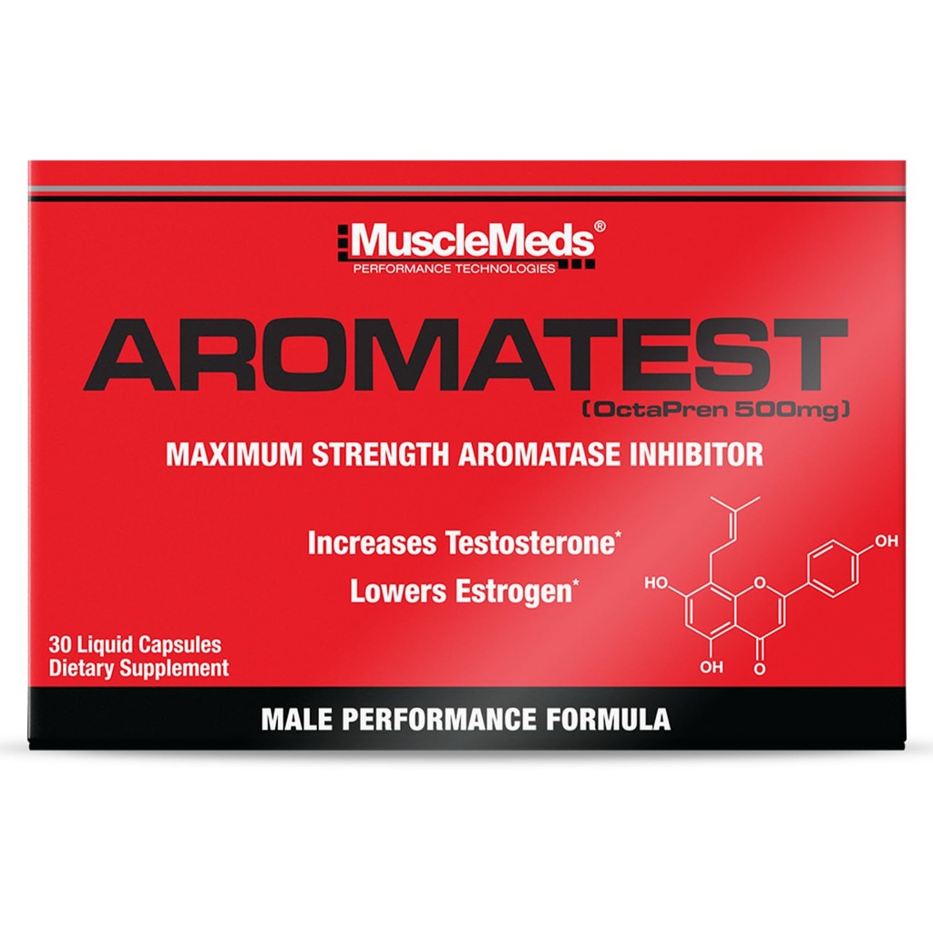 MuscleMeds AROMATEST Testosteron Booster & Aromataseremmer, Verlaagt Estrogeen, Ondersteunt spieropbouw en sterkte, Anti-Aging Hormone Vervanging voor mannen, 30 Liquid caps