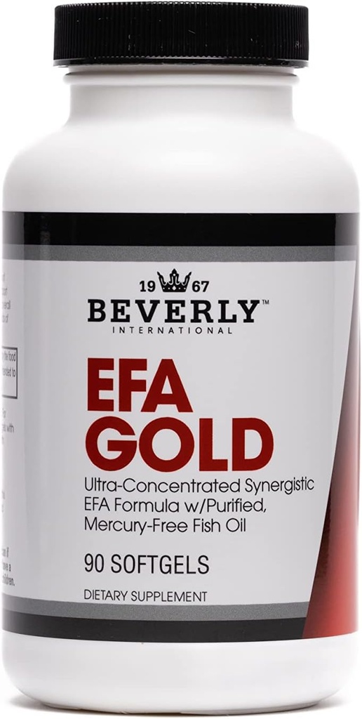 Beverly International EFA Gold, 90 Softgel Capsules. Hoge potentie Omega-3s EPA en DHA + Omega 6&9 vetzuren. Combinatie Vis, Vlaszaad en Borage Oil.