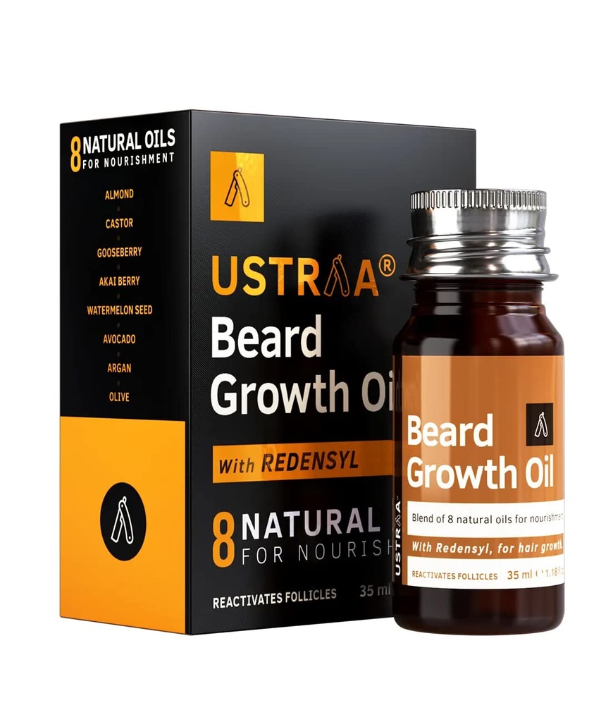 USTRAA huile de croissance de la barbe - 1,18 Oz - Plus de croissance de la barbe, avec Redensyl, 8 huiles naturelles dont huile de jojoba, vitamine E, nourissement et renforcement, pas de produits chimiques nocifs