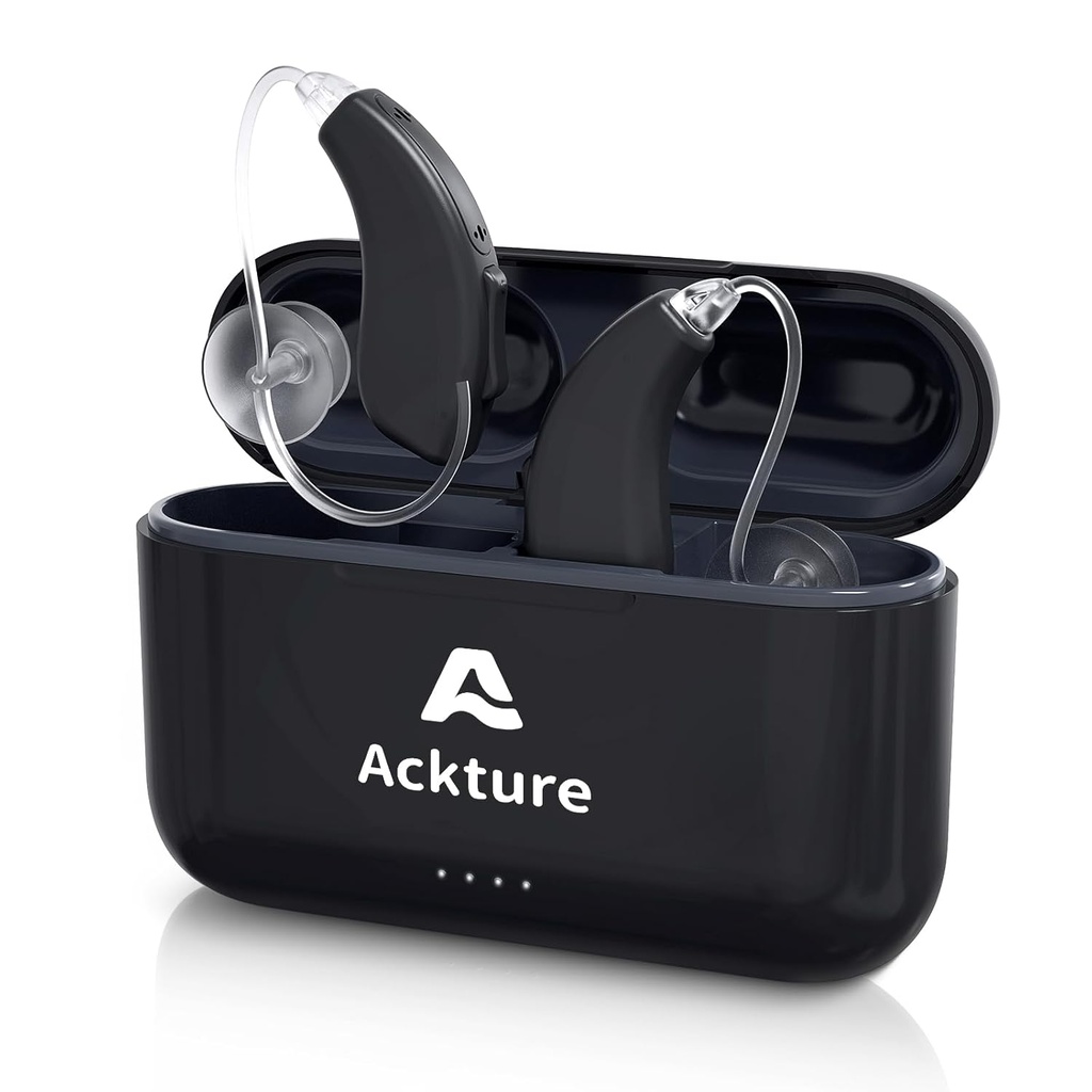 Hoortoestellen, oplaadbare hoortoestellen voor ouderen Volwassenen met Noise Cancelling, 16-Channel Digital Invisible Hearing Amplifier met Volume Control, Portable Charging Case, Black