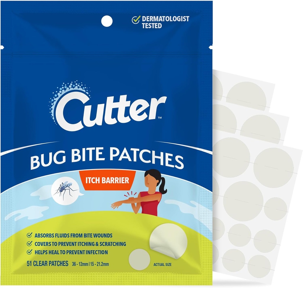 Cutter Bug Bite Patches Itch Relief Hydrocolloïde Patches voor kinderen & Volwassenen, Absorbs Fluids, Helpt genezen, Voorkomt krassen, Muggen Itch Relief, Hydrocortison & Zuiggereedschap Alternatief, 51 Tel.