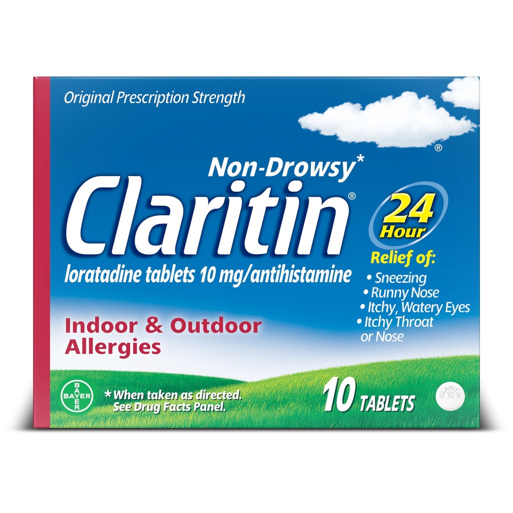 Claritine 24 HR Non Drowsy Allergie Medicine, Loratadine antihistamine tabletten, 10 Ct