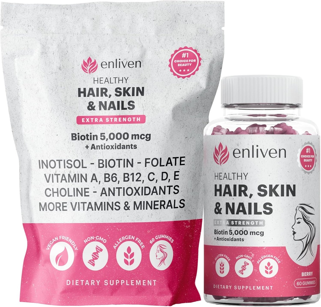 enlevend Biotin Gummies for Hair Growth & Strong Nails 