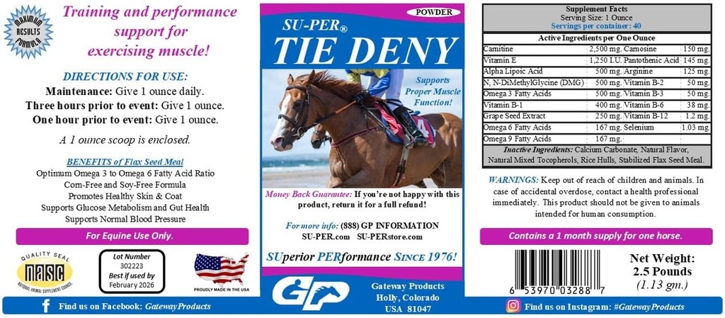 SU-PER Tie Deny Energy Horse Supplement - Ondersteunt de juiste spierfunctie in prestaties paarden - normale Circulatie en zuurstofopname, energieproductie, vermoeidheid vertraging - 2,5 pond, (2 Pack)
