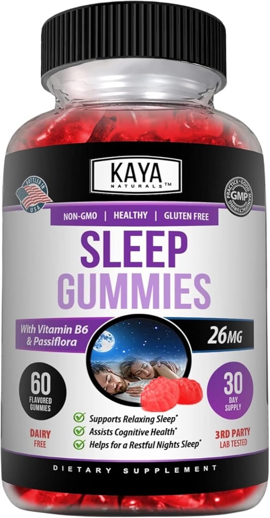 Kaya Naturals Melatonine Gummies (26mg) Health Supplement & Slaaphulp voor volwassenen, helpt u natuurlijk slapen, vitamine B6 Gummies - 60 Gummy Vitaminen voor vrouwen en mannen - 30-dagen aanbod