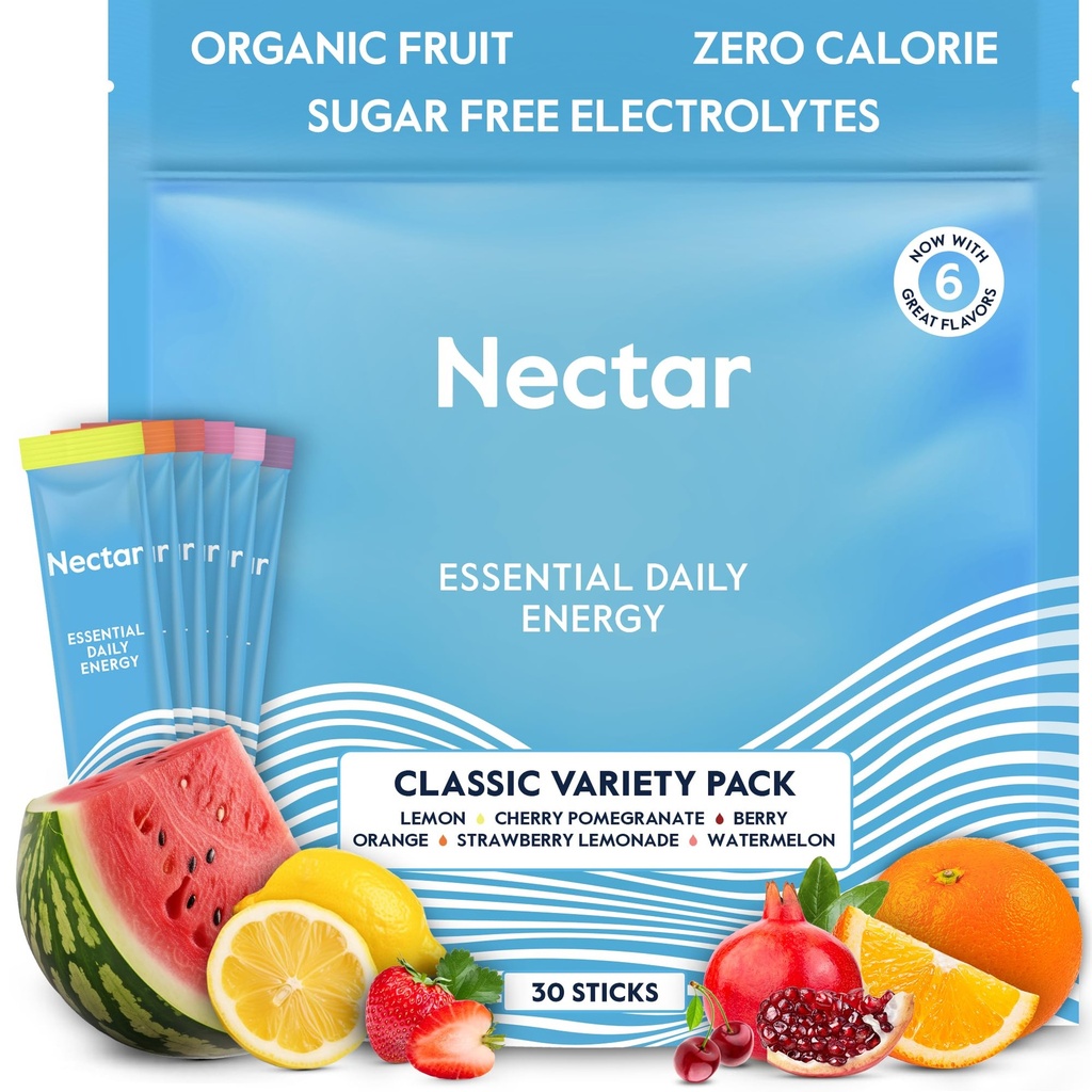 Nectar Energy Booster - Organic Cafeine, B12 & Electrolytes - Sugar Free & Zero Calorie, Gezonde koffie, Energie Drink & Soda Alternative .. Hydration & Energy Supplement (Variety 30 Powder Packets)