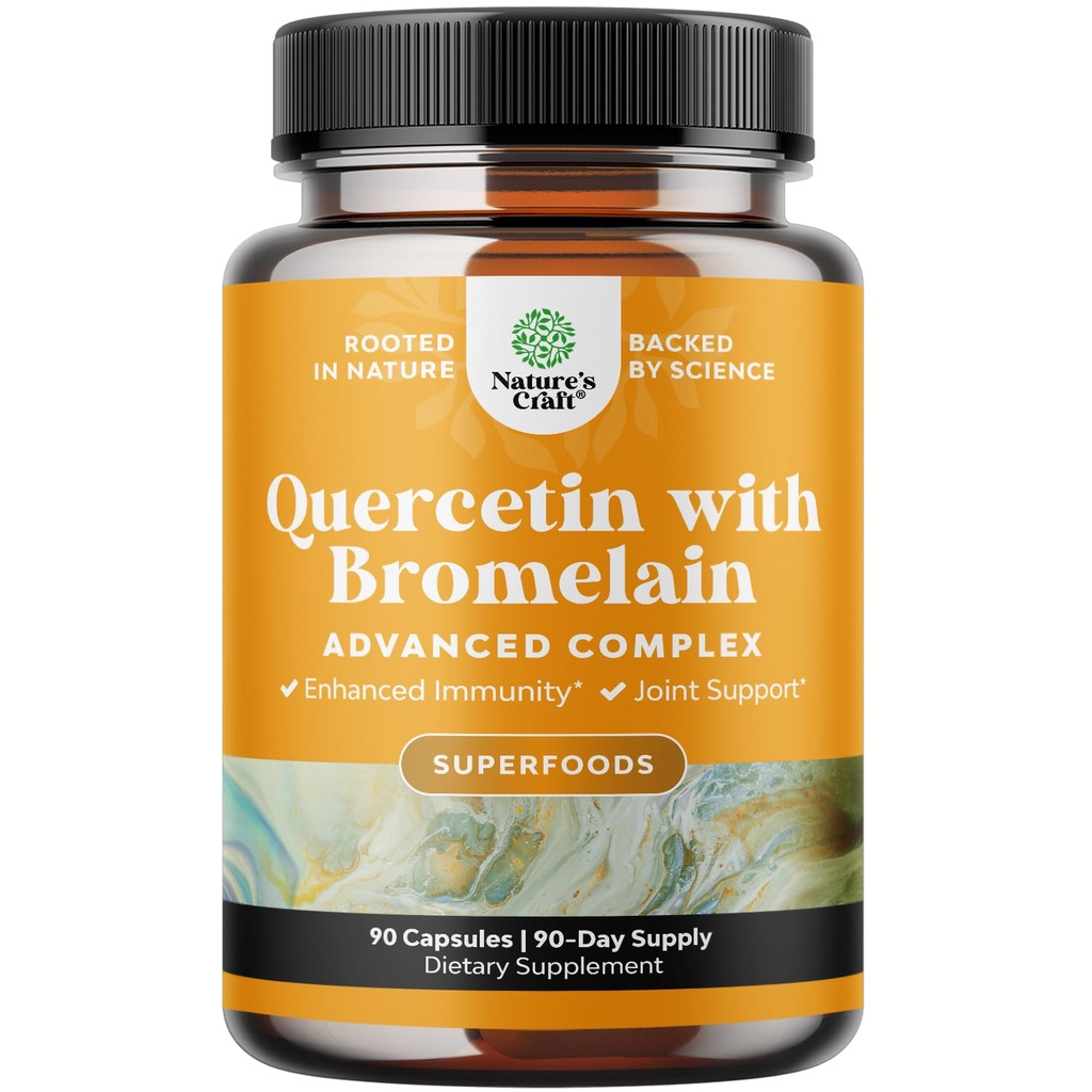Pure quercetine met bromelaïnesupplement voor immuunhulp - High Potent Quercetin 500 mg capsules met bromelaïne voor immuunondersteuning en ademhalen - Nutritional Respiratory Supplement - 90 Ct