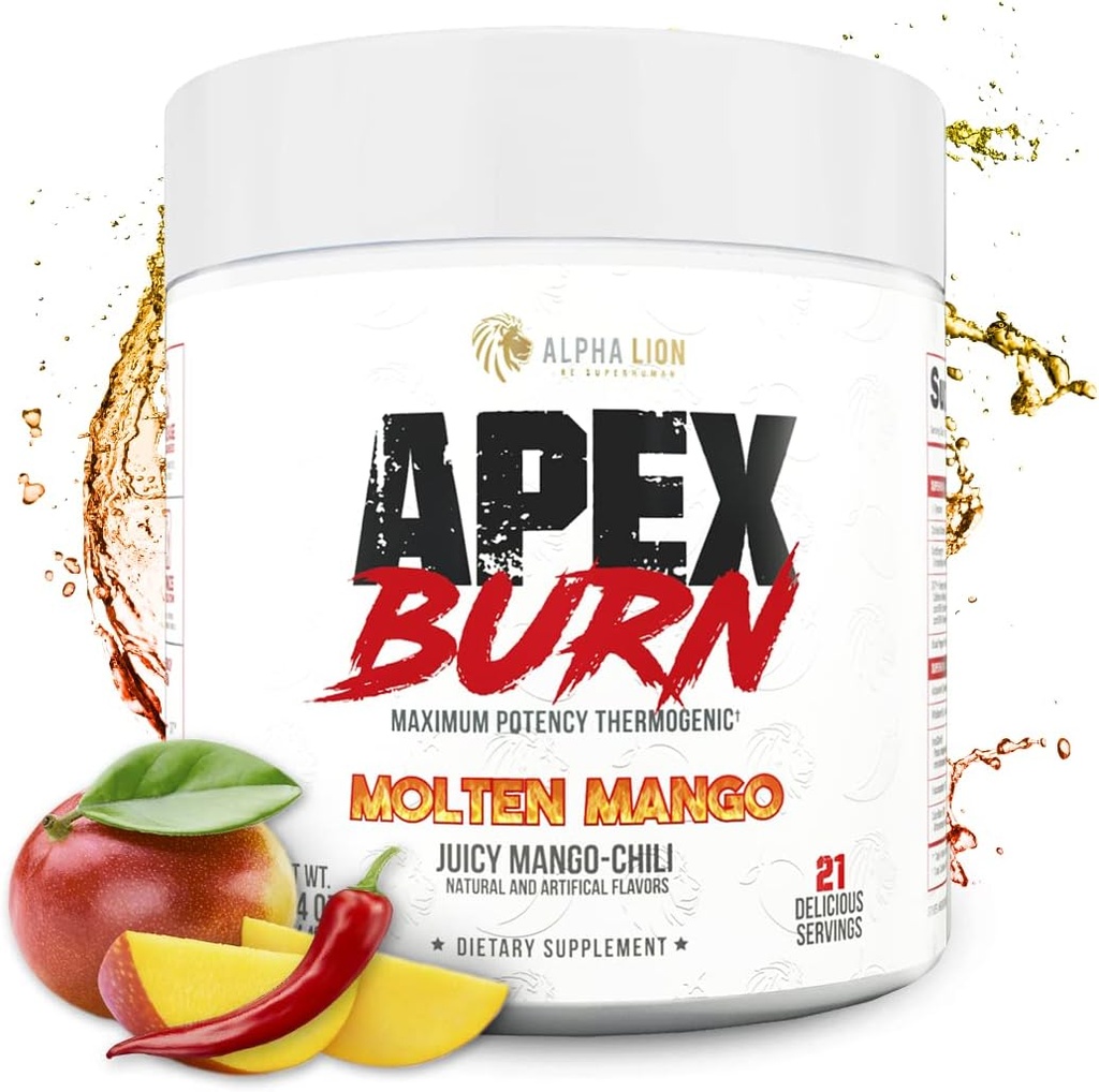 ALPHA LION Apex Burn Weight Loss Supplement, Training Powder, Natuurlijke Thermogenic Calorie Burner, Fat Loss Support, Energie & Focus, Optimaliseer Lichaamssamenstelling (21 Serves, Juicy Mango-Chili Flavor)