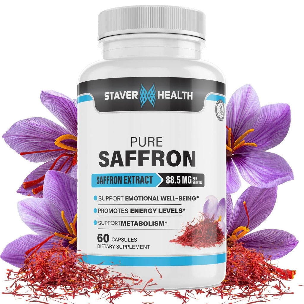 Pure Saffron Extract Capsules, 88,5 mg, 60 Veggie Capsules voor Mood Enhancement, en Energie Ondersteuning