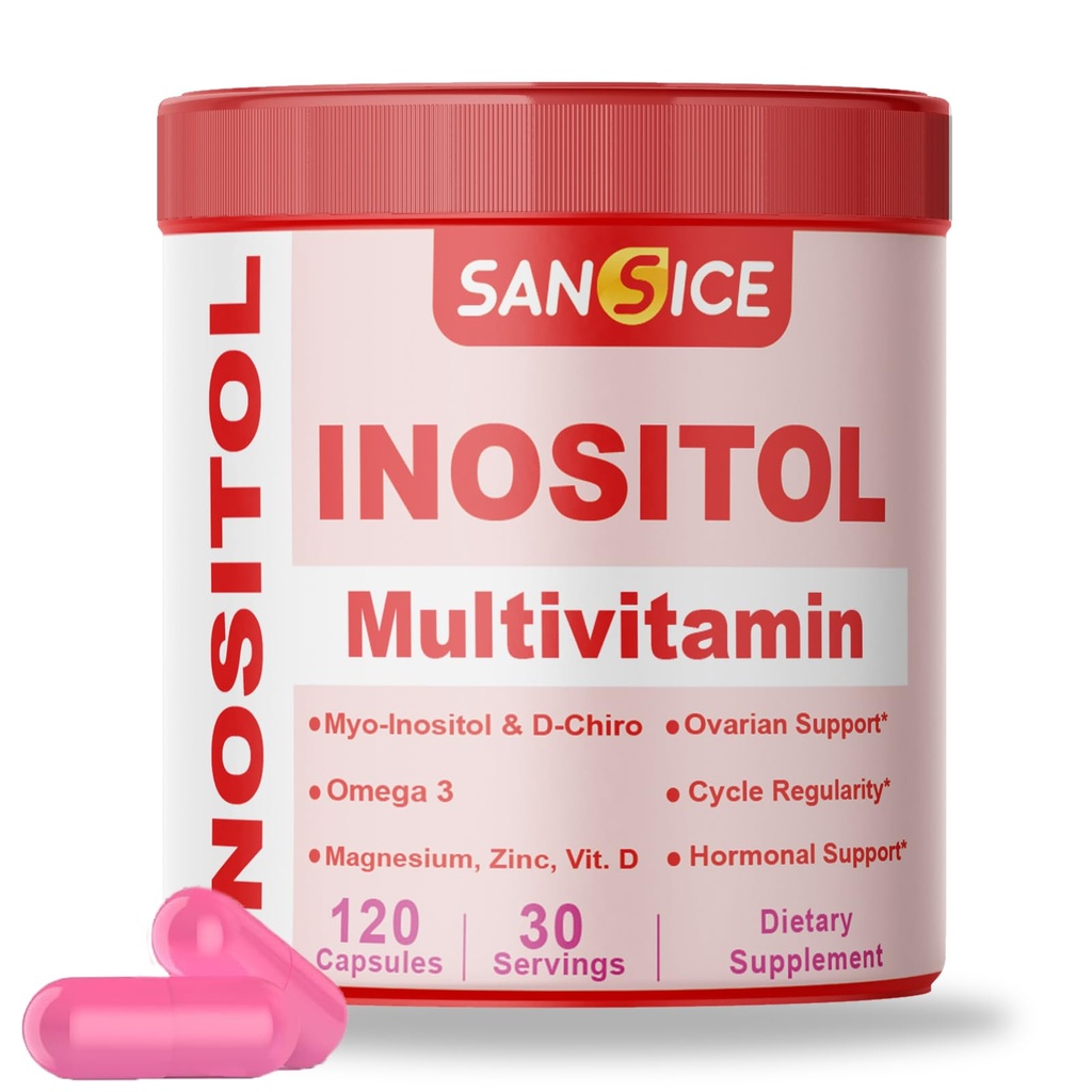 Myo & D-Chiro Inositol Multivitamin Capsules, 2000mg Myo-Inositol & 50mg D-Chiro Inositol 40:1 Blend, Vitamin B8 Supplement for Female Hormone (120 Capsules)