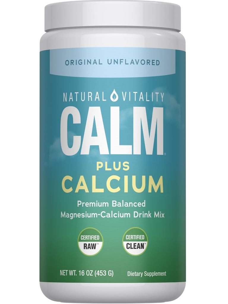 Natural Vitality Calm, Magnesium Citrate & Calcium Supplement, Drink Mix Poeder Ondersteunt een gezonde respons op stress, Glutenvrij, Veganistisch, & Non-GMO, Origineel, 16 oz