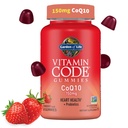 Garden of Life Vitamine Code CoQ10 Gummies 150 mg, Co-enzym Q10 voor hartgezondheid, energieproductie en gezonde veroudering + Prebiotica en probiotica voor digestie, non-GMO, glutenvrije, 60 aardbei-gummies
