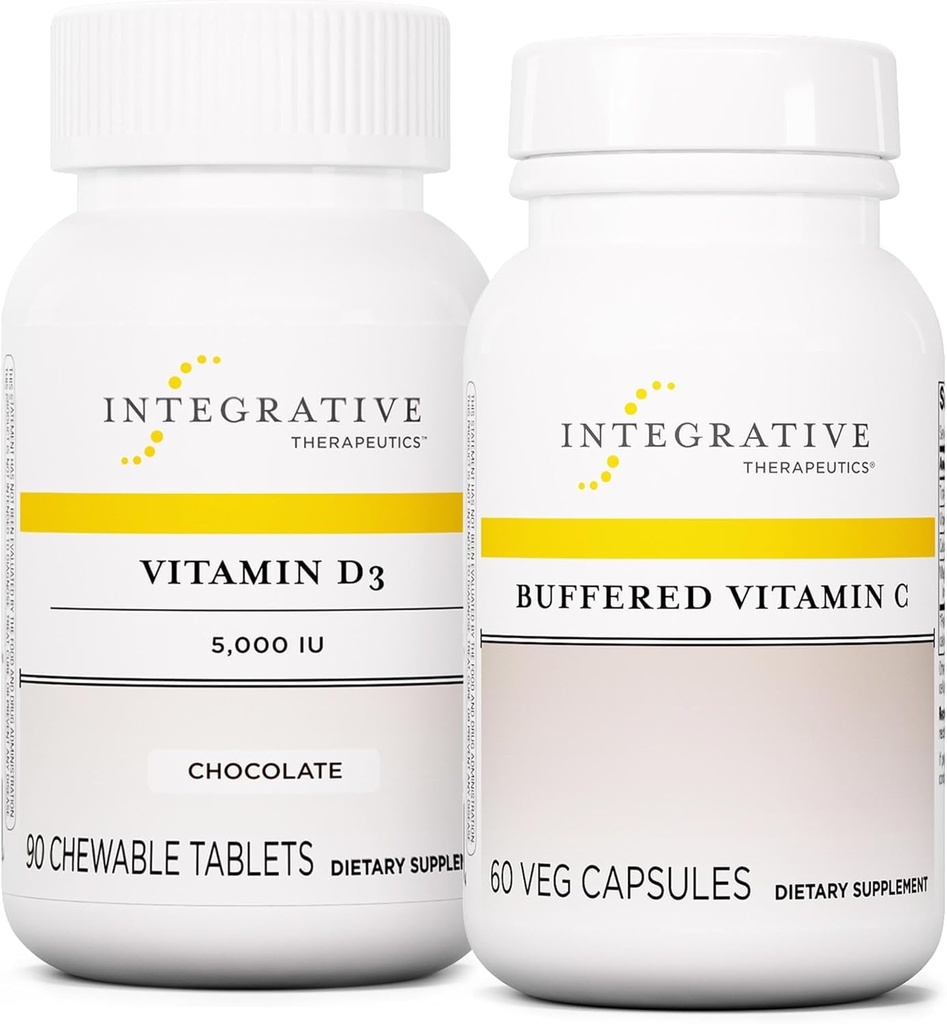 Integrative Therapeutics Bundel met gebufferde vitamine C 1000 mg, 60 capsules & vitamine D3 125 mcg, 90 kauwtabletten - Gebufferde vitamine C voor antioxidant ondersteuning* - vitamine D3 ter ondersteuning van de gezondheid